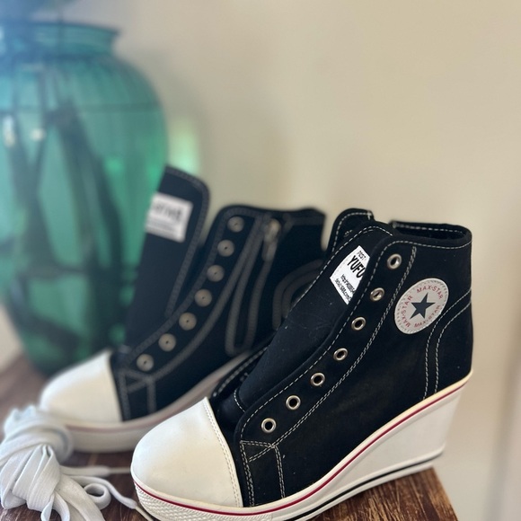 Shoes - Women's Black High-Top Wedge Sneakers